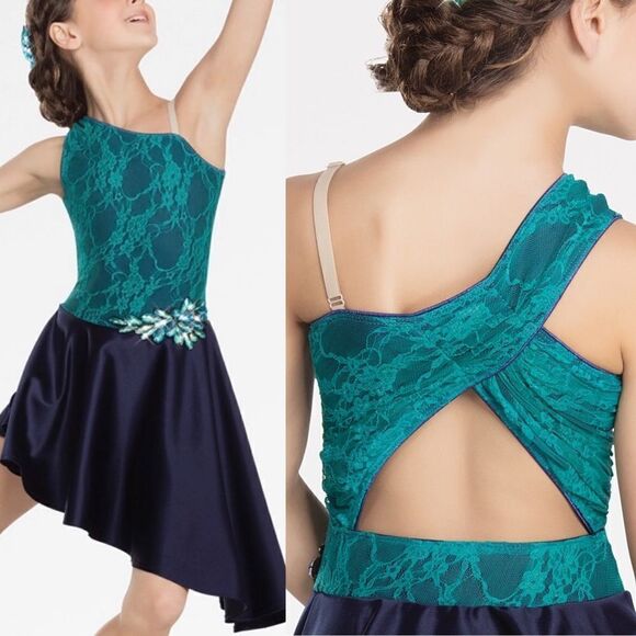 Revolution Dance Costume lyrical navy blue teal lace IN WAVES RC20988 LC - Picture 1 of 12